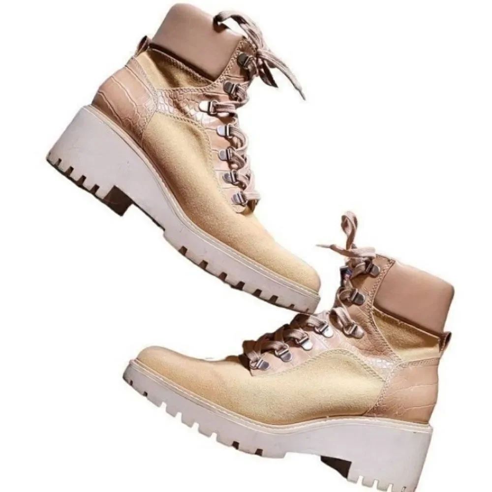 Dolce Vita Hank Combat Wedge Boots Canvas Faux Leather 9.5